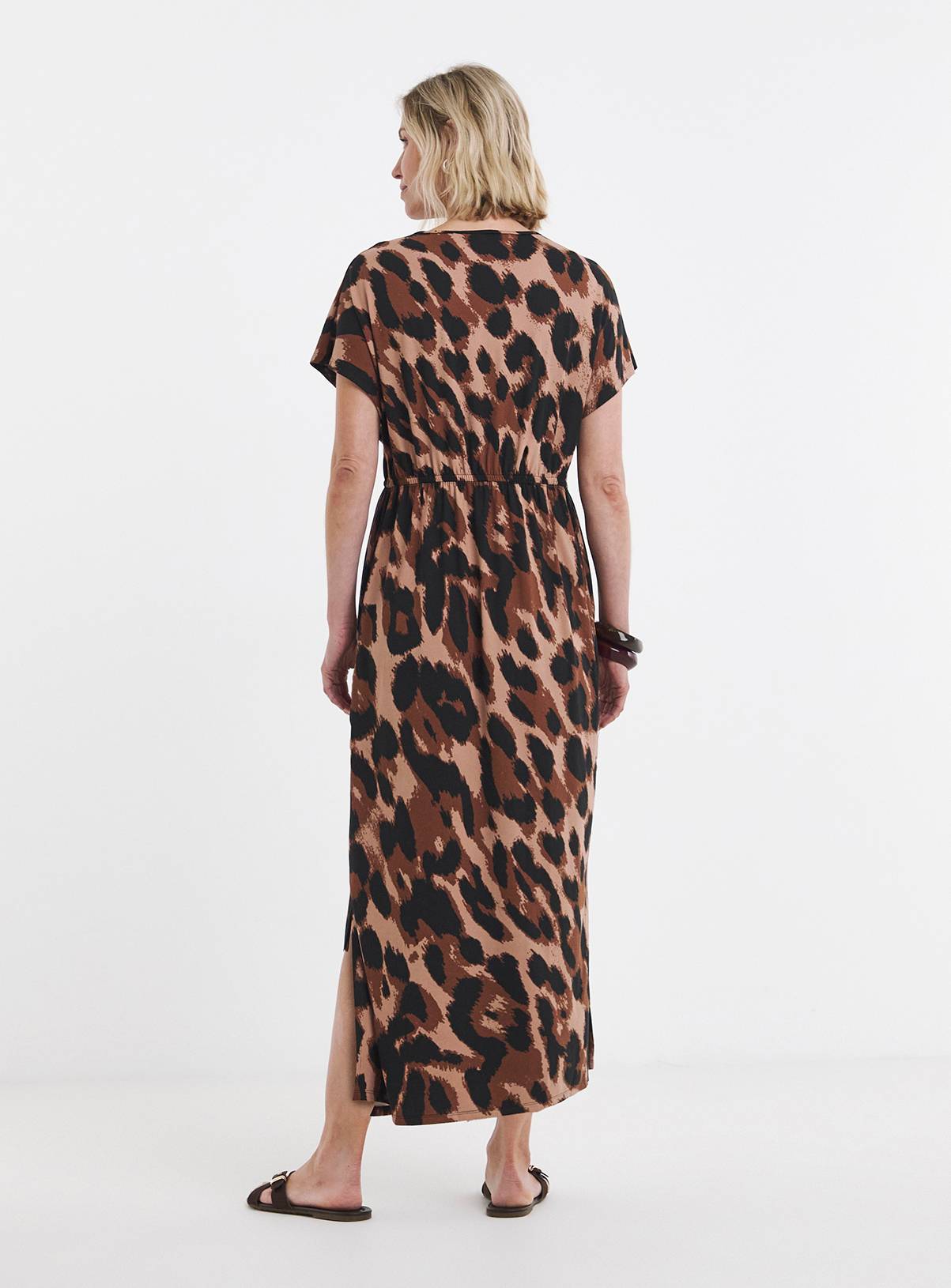 JD WILLIAMS Leopard Print Tie Waist Midaxi T-Shirt Dress 22 - Image 2